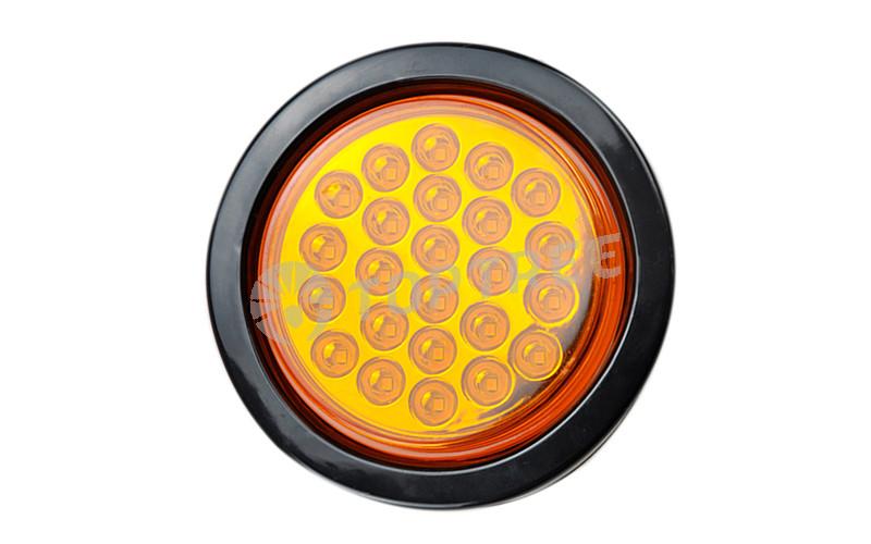 4 Inch 24 LEDs Round Amber High Brightness Waterproof Turn Brake Tail Lights for Truck Trailer Bus Boat