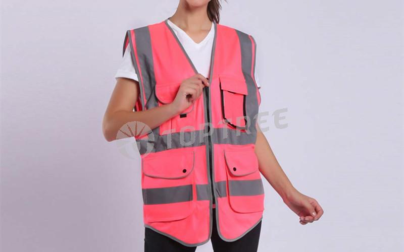 High Visibility Pink Reflective Safety Vest With Pockets For Women