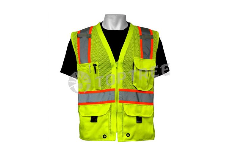 Yellow Warning Safety Vest With Orange Reflective tapes
