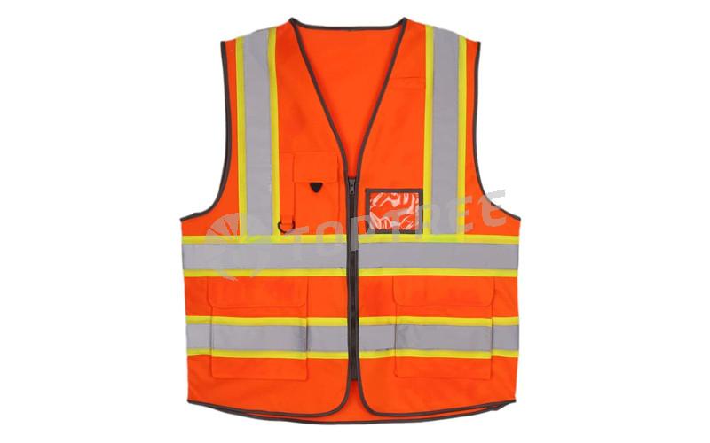 4 Pockets High Visibility Orange Safety Vest High Quality Working Uniform
