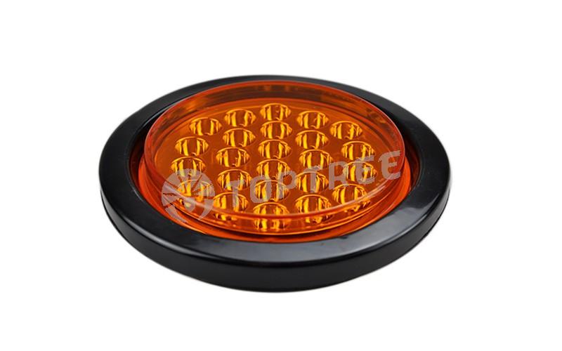 4 Inch 24 LEDs Round Amber High Brightness Waterproof Turn Brake Tail Lights for Truck Trailer Bus Boat