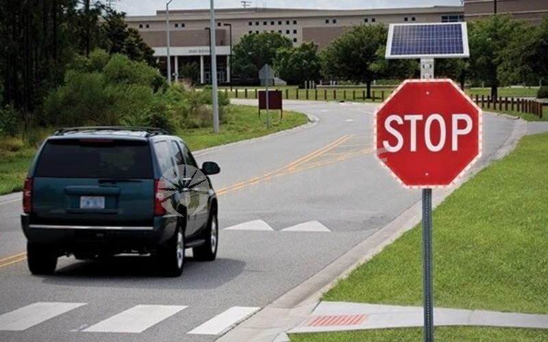 Toptree Solar Powered LED Stop Sign Reflective Street Traffic Warning Signs