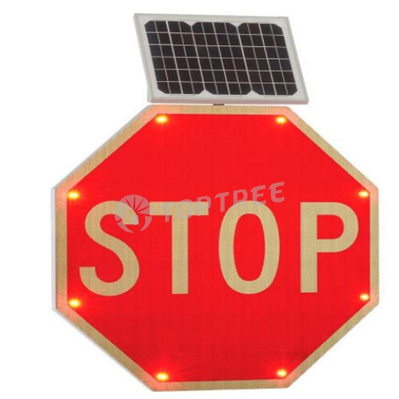 Toptree Solar Powered LED Stop Sign Reflective Street Traffic Warning Signs