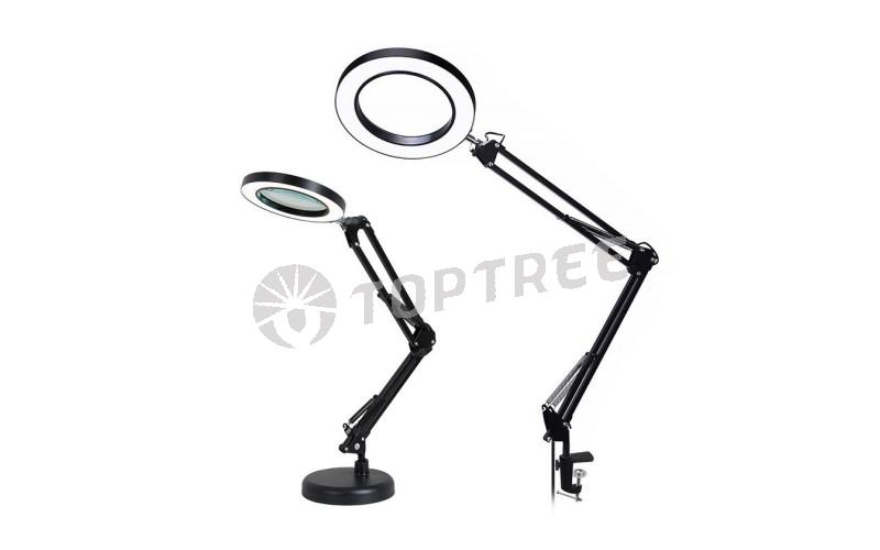 TOPTREE Desk Mounted LED Magnifying Lamp 3 Color Modes Desk Lamp with Magnifying Glass